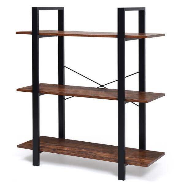 Shop Black Friday Deals On Gymax 3 Tiers Bookshelf Industrial Bookcases Metal Frame Shelf Display Stand Wooden Wood Grain On Sale Overstock 29035707