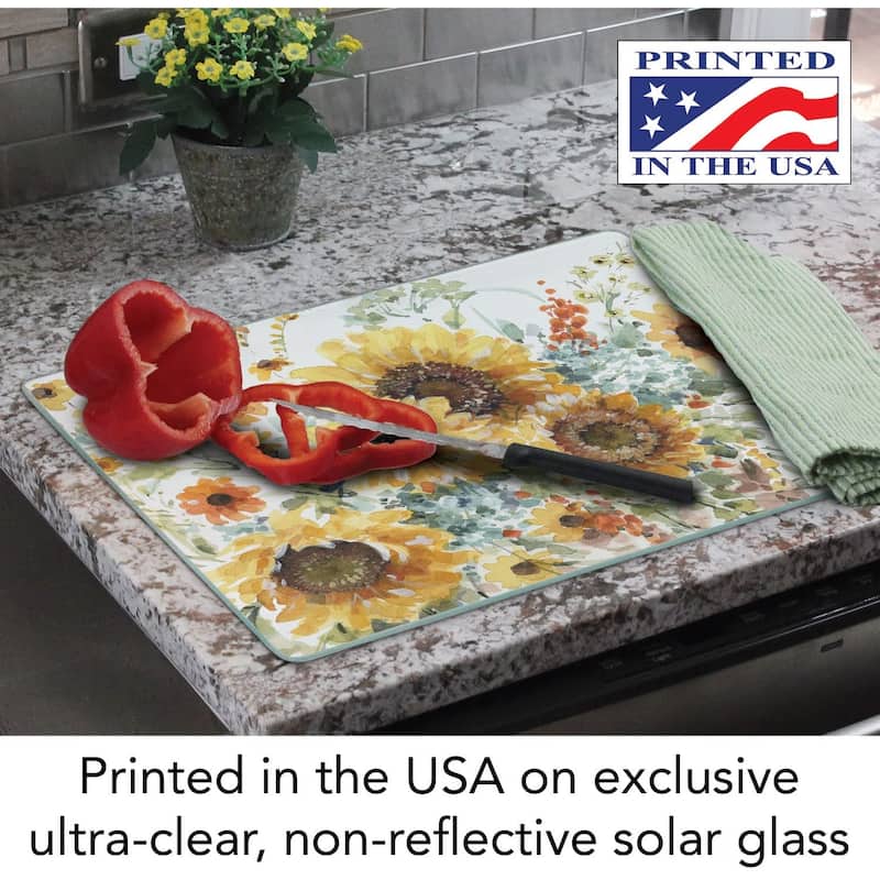 CounterArt Sunflowers Forever 3mm Heat Tolerant Tempered Glass Cutting Board 15" x 12" Made in the USA Dishwasher Safe