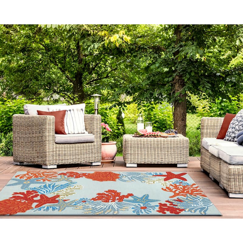 Liora Manne Ravella Ocean Scene Indoor/Outdoor Rug Aqua 5' x 7'6"