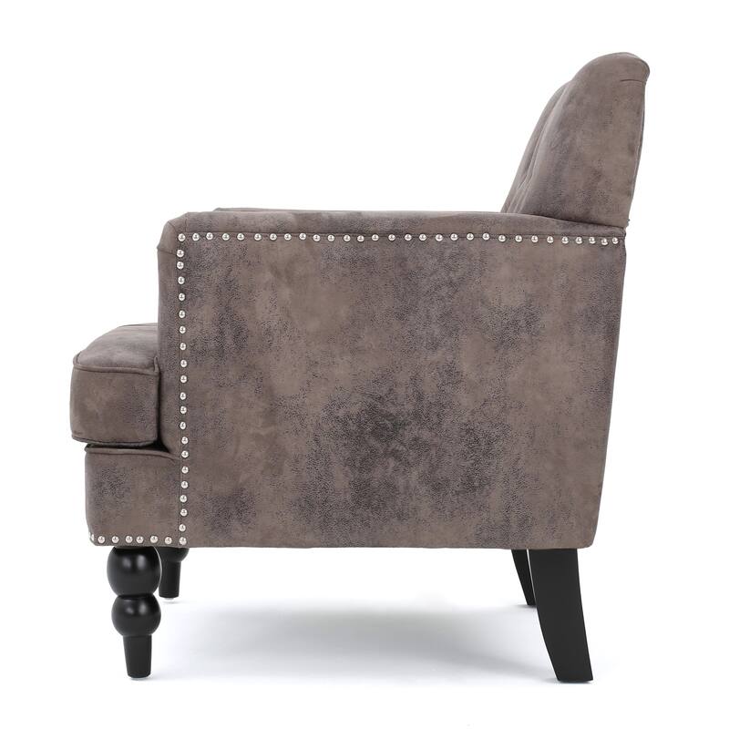 Modern 28" Upholstered Button Tufted Club Chair with Nailheads and Birch Wood Legs