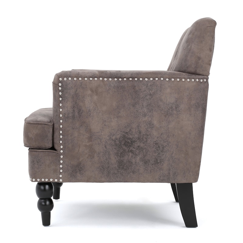 Tufted Microfiber Club Chair with Nailhead Trim - Classic Design