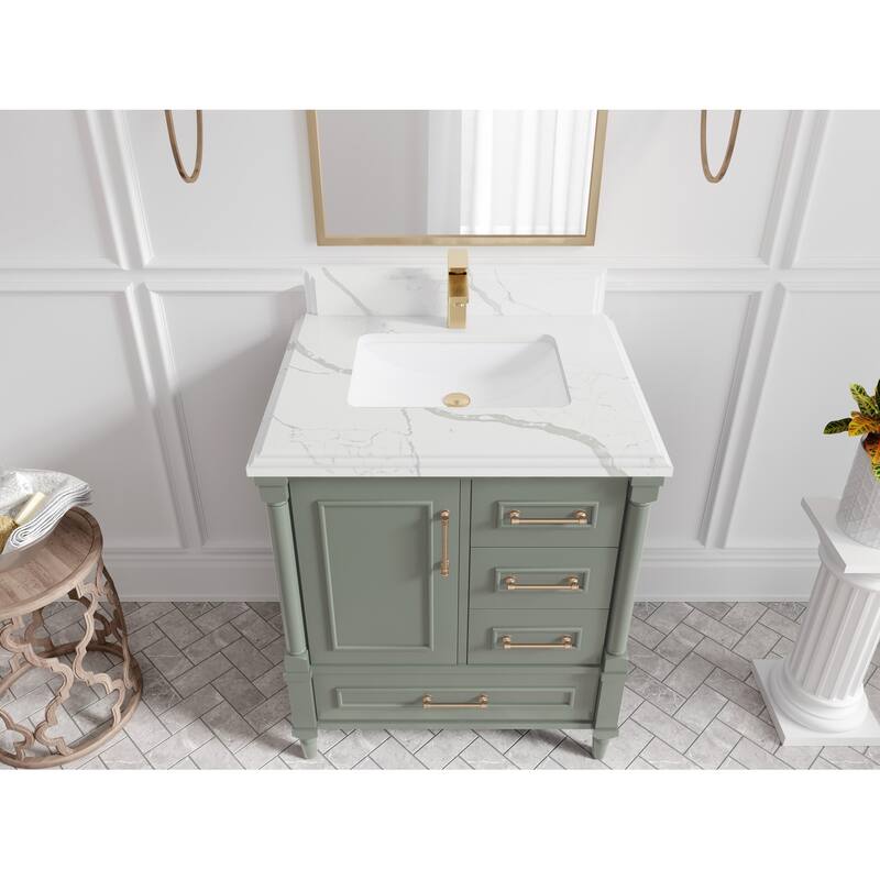 Willow Collections 30 in. W x 22 in. D Aberdeen Single Sink Bathroom Vanity with Countertop - 1.5" Calacatta Laza - Evergreen