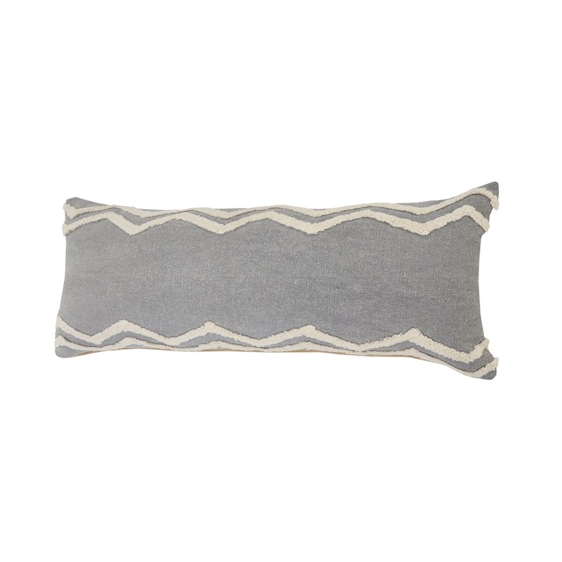 HomeRoots 14" X 36" Grey And Off-White 100% Cotton Chevron Zippered Pillow