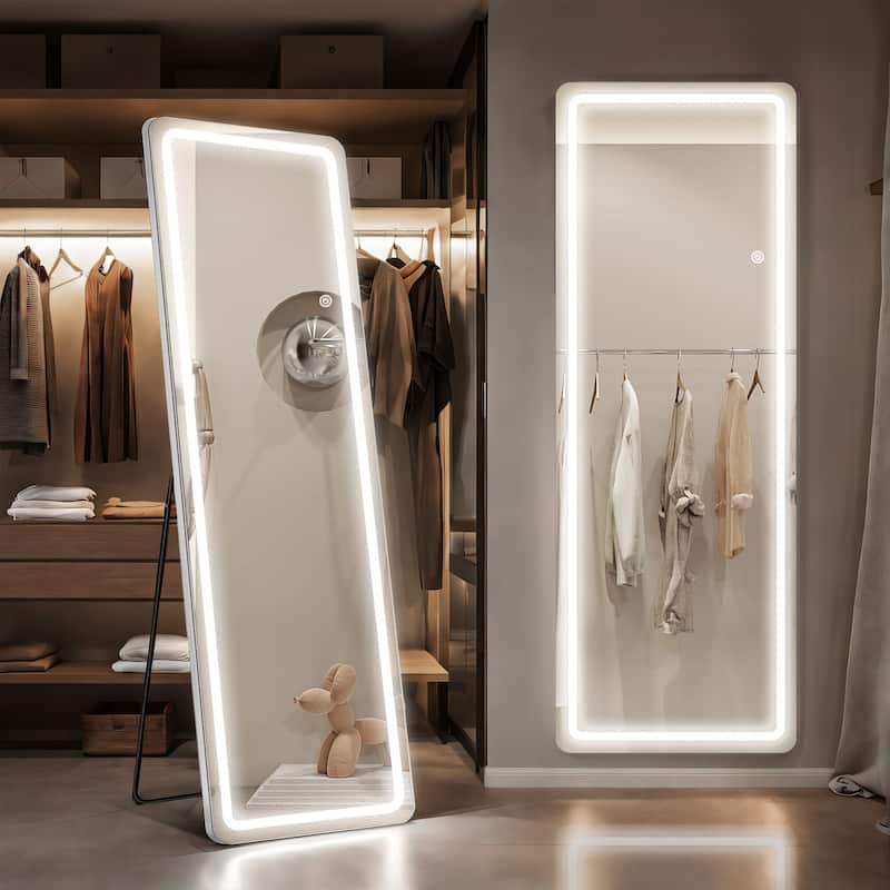 Floor Mirror with LED Light, Full Length Mirror with Stand, Hanging Mirror Wall Mounted Mirror, Full Body Mirror for Living Room