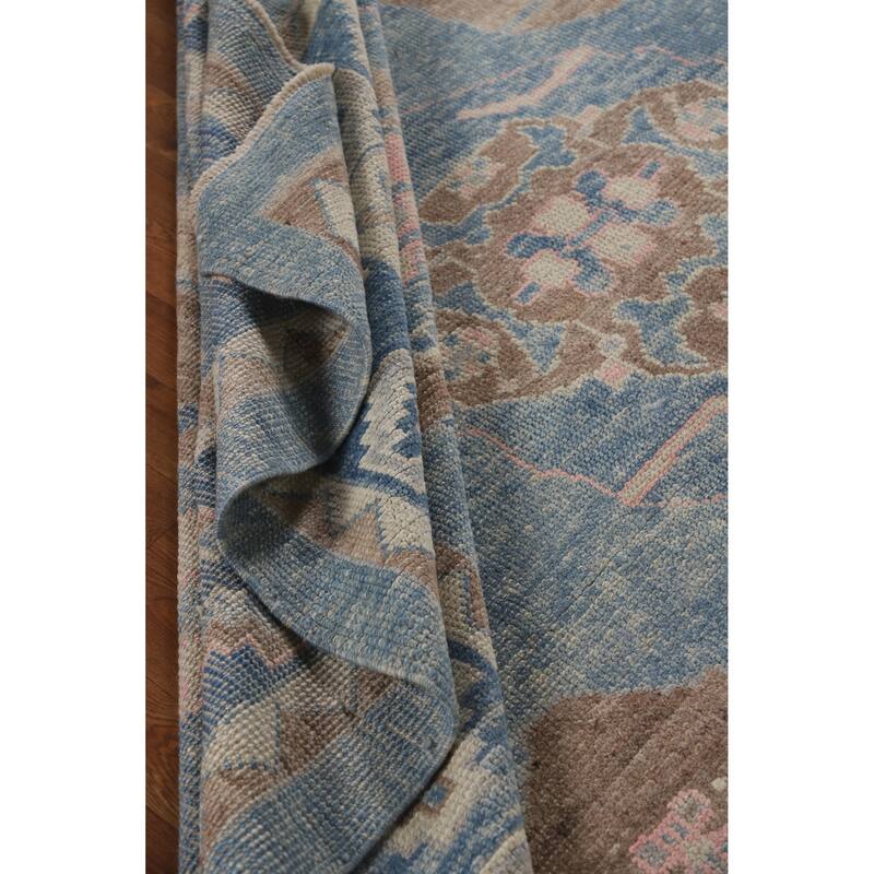 Hand Knotted Oriental 100% Wool Carpet Transitional All-Over Navy Blue & Blues Oushak Area Rug - 9' 11'' X 8' 4''