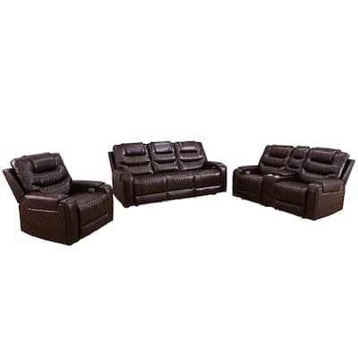 Breathing Leather 3-Piece Couch Recliner Sofa Set for Living Room