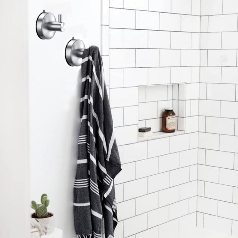 Bathroom Suction Cup Hooks Set of 2 Brushed Nickel Stainless Steel Shower Hooks 15 lbs