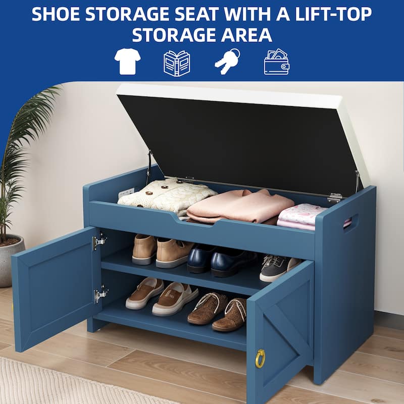 Moasis Shoe Storage Rack Cushioned Ottoman Bench with Lift Top for Hallway