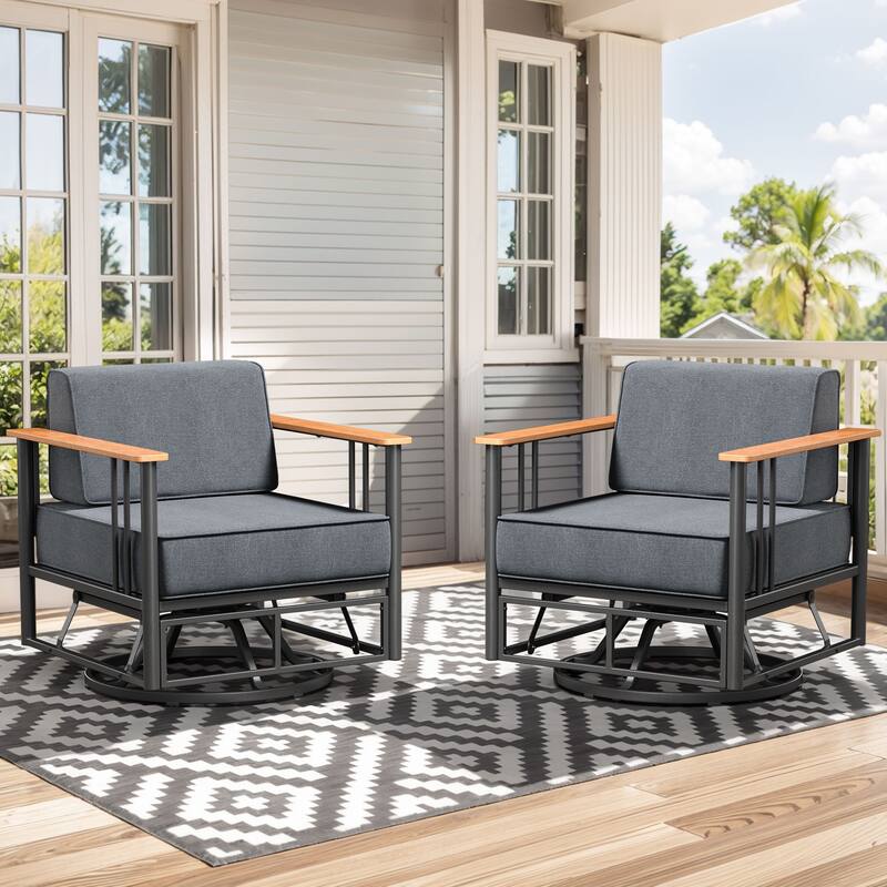 Outdoor Patio Funiture Set with Extra-Thick Seat cushion - Black & Dark Grey Cushion - 2PCS Gldier Chairs