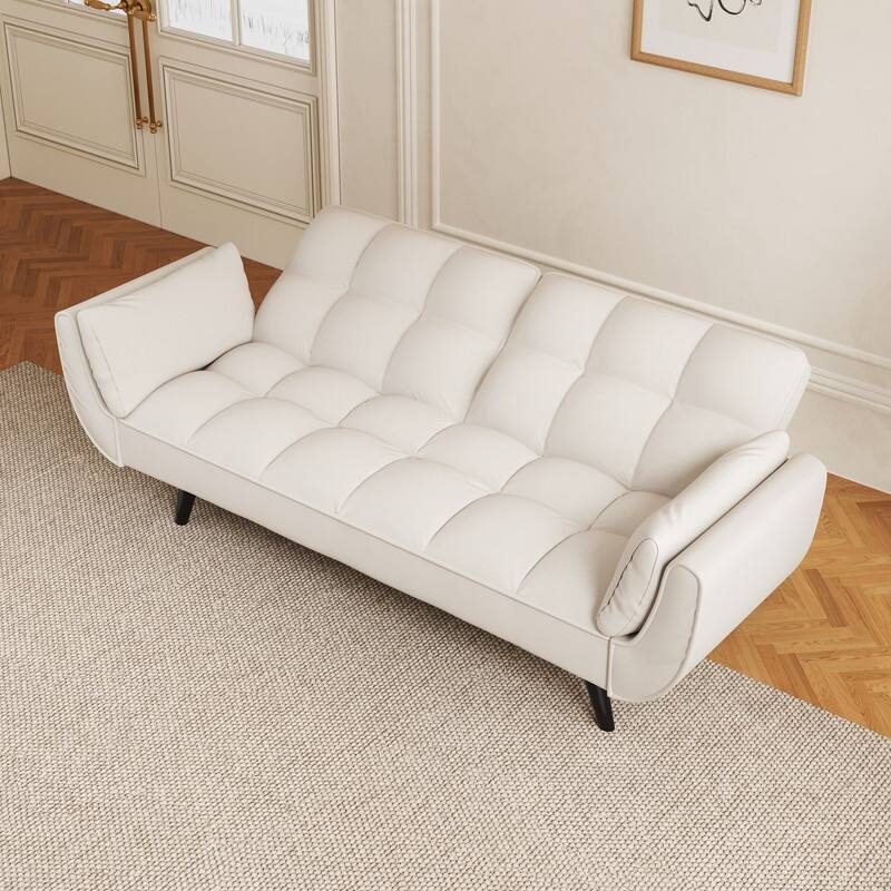 74" Velvet Upholstered Double Sofa Bed, Beige