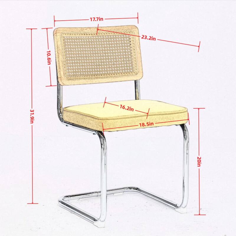 Roomfitters Mid-Century Modern Dining Chairs Set of 2, Velvet Upholstered Rattan Back Cantilever Chairs with Chrome Base