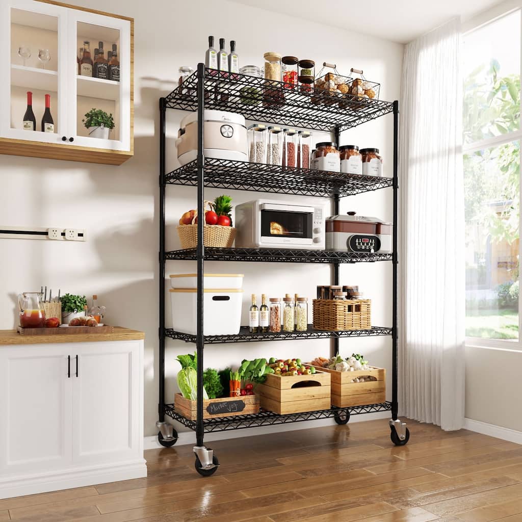 VEIKOUS 5-Tier Adjustable Kitchen Storage Shelves with Wheels and Anti-Tip Kit