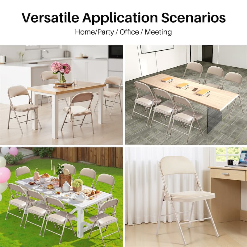 Folding Chairs with Padded Seats - PU Leather Foldable Chair for Home and Office, Indoor and Outdoor Events