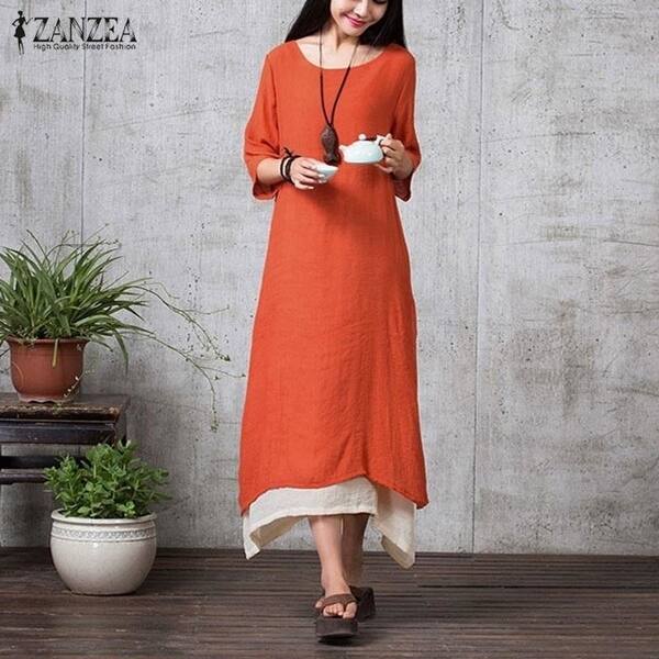 Shop Zanzea Fashion Cotton Linen Vintage Dress 2018 Summer Autumn