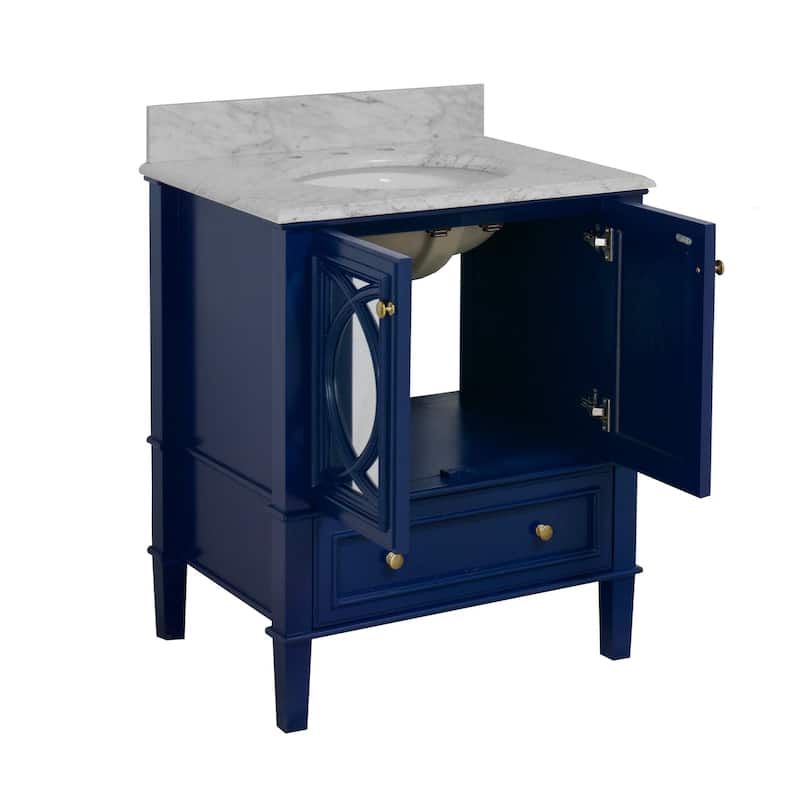 KitchenBathCollection Olivia 30" Bathroom Vanity with Carrara Marble Top