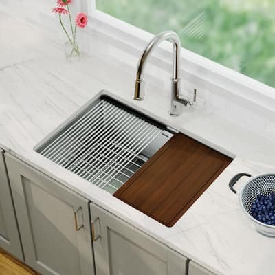 Karran Elite WS-34-PK1 Undermount 27" Single Bowl Stainless Steel Workstation Kitchen Sink