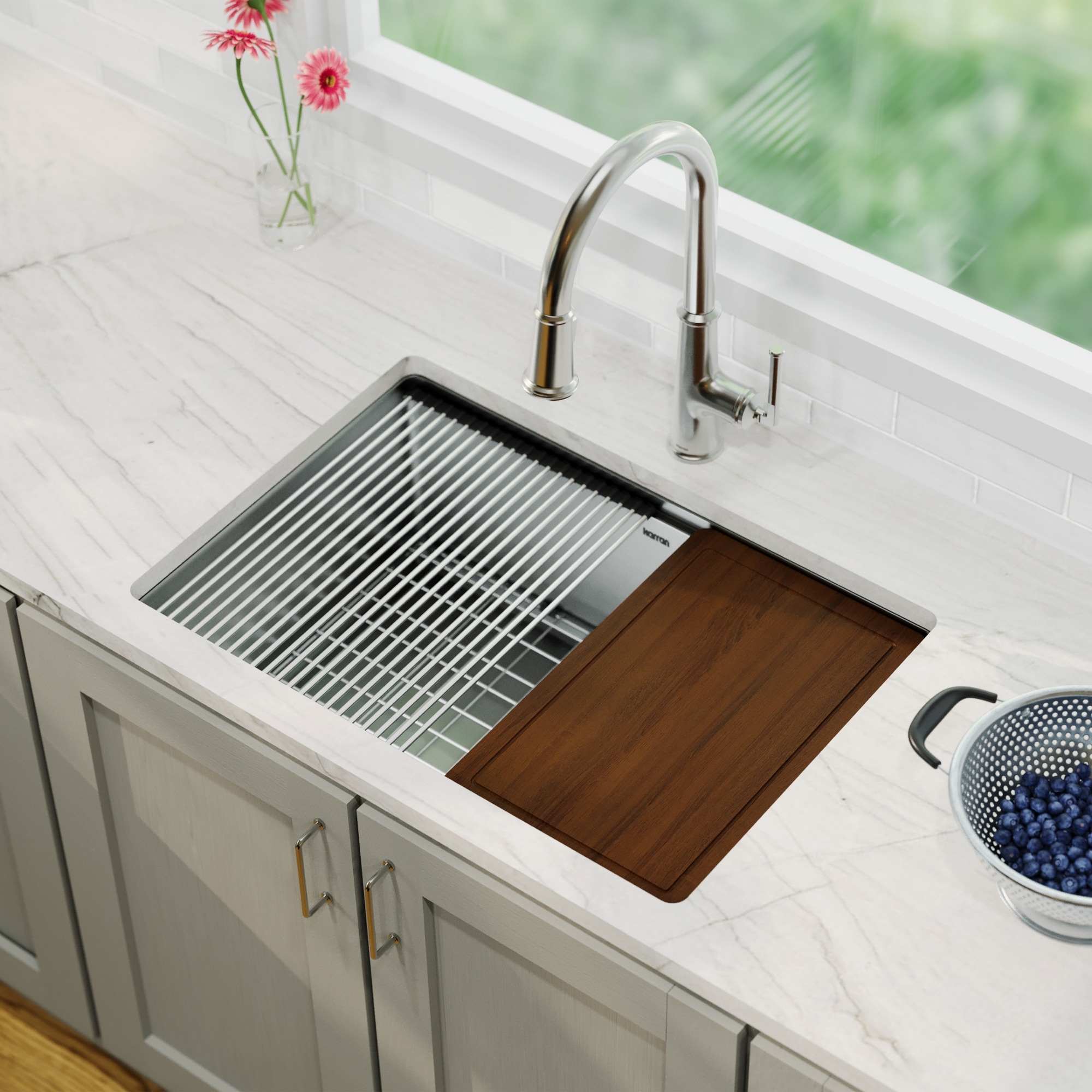 Karran Elite WS-34-PK1 Undermount 27" Single Bowl Stainless Steel Workstation Kitchen Sink - Stainless Steel