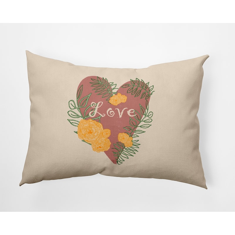 Love And Roses Valentines Day Decorative Throw Pillow - 14" x 20" - Rusty Mauve