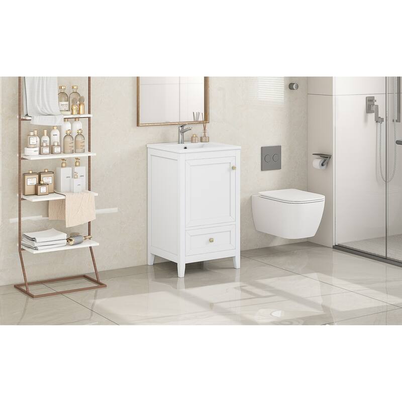 Roomfitters 20" Bathroom Vanity with Sink, Soft-Close Cabinet with Door Rack & Bottom Drawer
