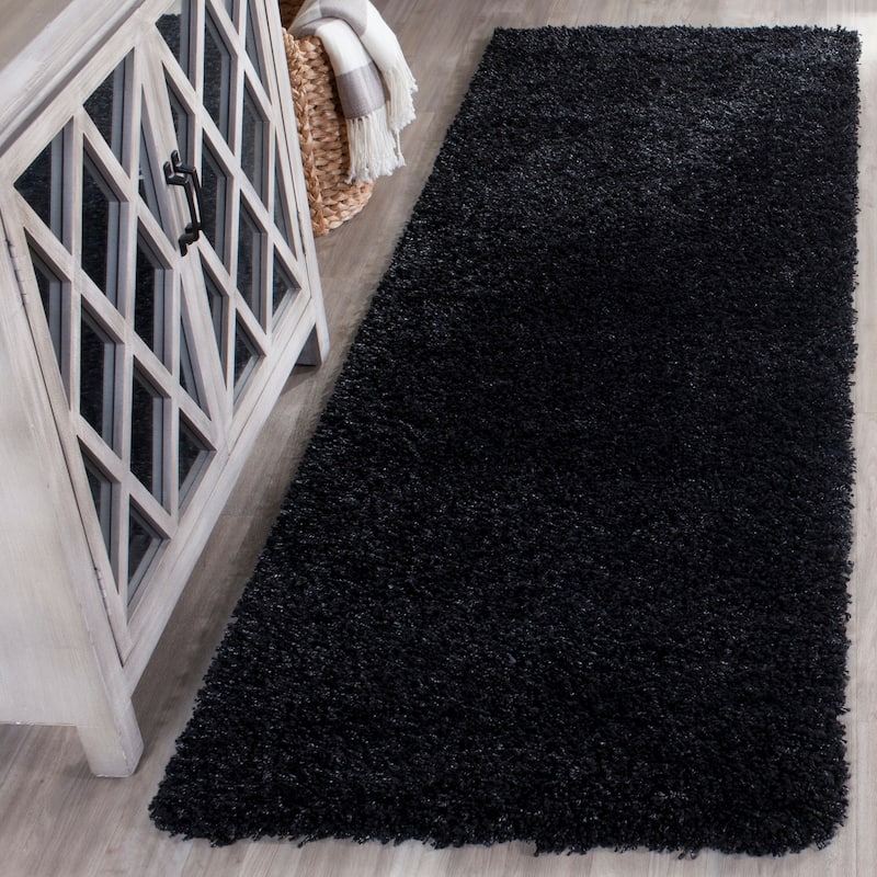 SAFAVIEH California Premium Shag Izat 2-inch Thick Area Rug - 2'3" x 13' Runner - Black/Ivory
