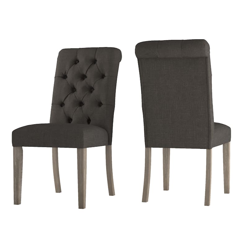 Benchwright Linen Tufted Dining Chair with Grey Finish Legs (Set of 2) by iNSPIRE Q Artisan - Dark Grey Linen