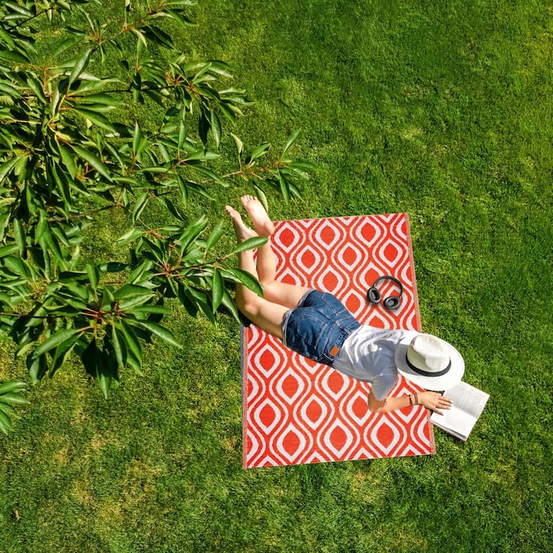 Playa Rug Outdoor Recycled Reversible Plastic Folded Mat/Rug Venice Collection Lightweight & Weather, Water and UV Resistant