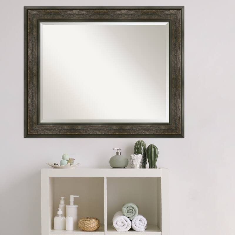 Beveled Bathroom Wall Mirror - Rail Rustic Char Frame - Rail Rustic Char