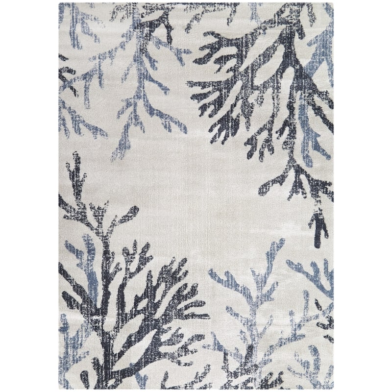 Kell Coastal Coral Print Area Rug - 7'10" x 10' - Navy Blue - Rectangle