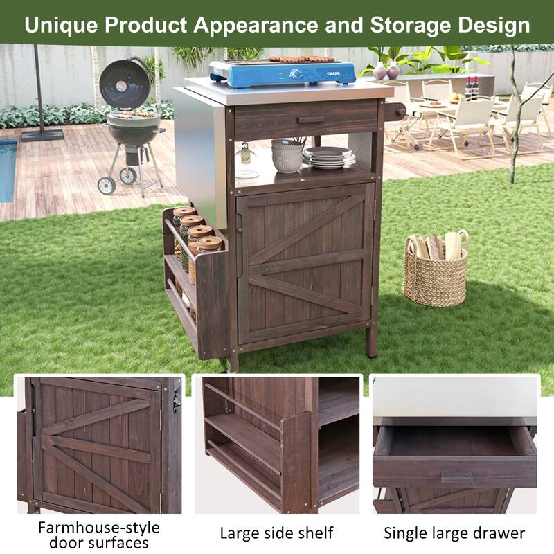 40.5" Outdoor Grill Cart With Stainless Steel Top(no include stool)