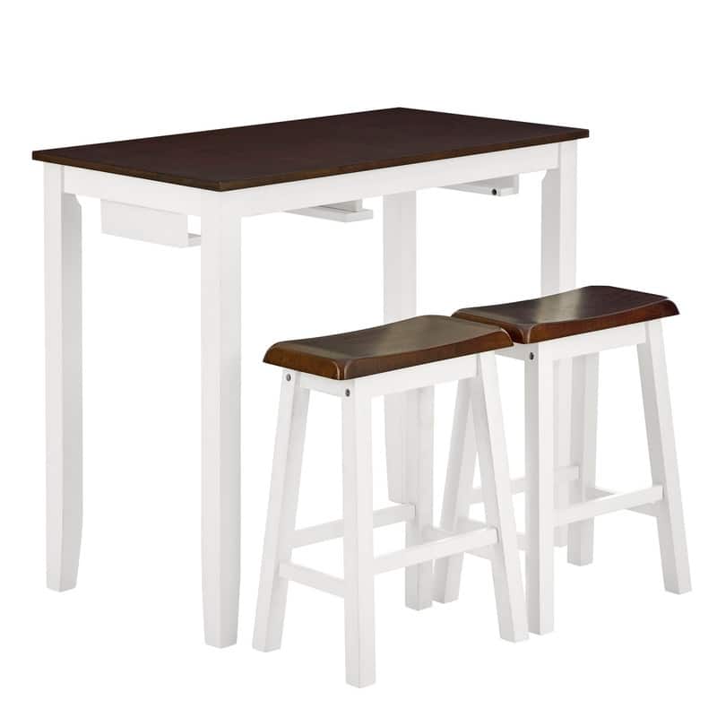 Antique Grey White 3-Piece Industrial Dining Table and Chairs Set for Dining Room, Kitchen