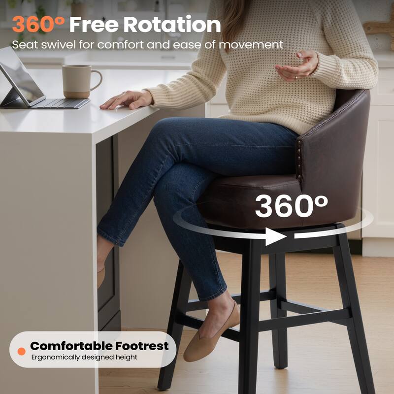 26.4''/31.9"H Faux Leather Upholstered Solid Wood Swivel Bar Stools / Counter Stools