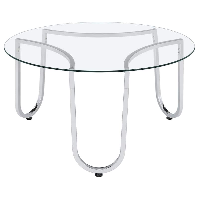 Beller Round Tempered Glass Top Cocktail Coffee Table Chrome