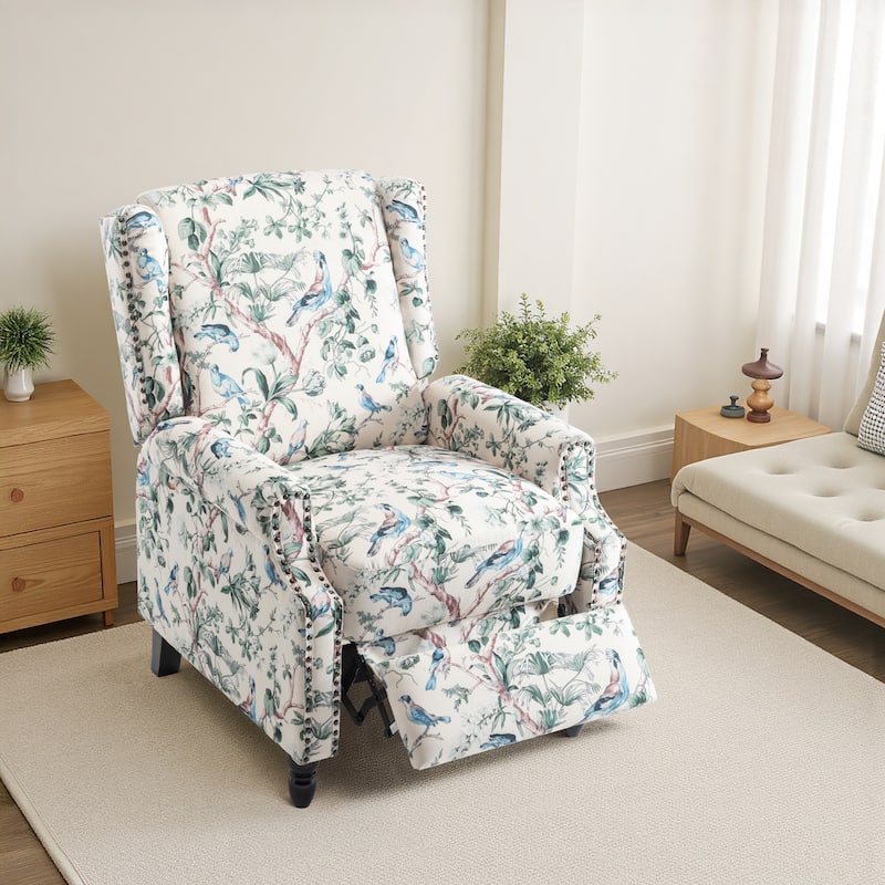 29'' W Vintage Linen Floral Manual Push Back Recliner Chair
