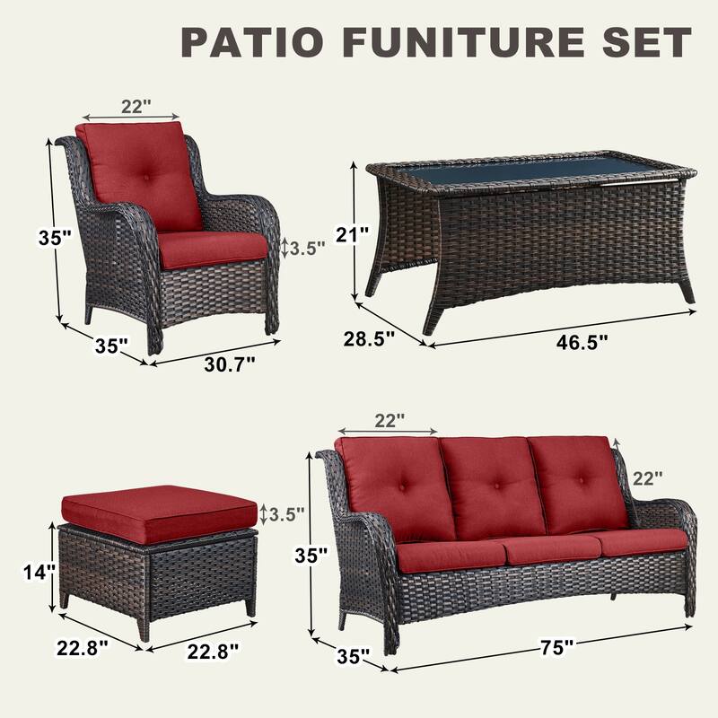 Gymojoy 6-Piece Patio Furniture Sofa Chair Ottoman