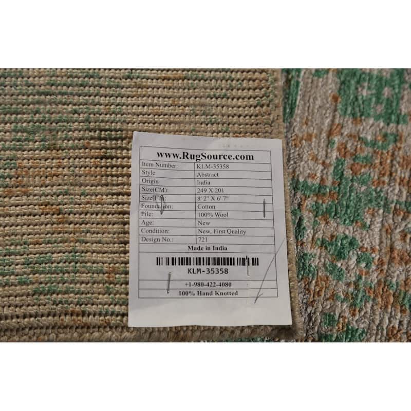 Multicolor Abstract Indian Area Rug Hand-Knotted Wool Carpet - 6'7"x 8'2"