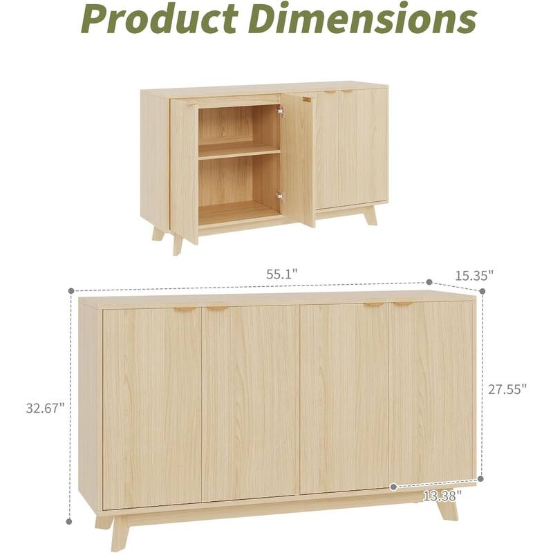 Modern Wood Buffet Cabinet with Storage, 2/4 Doors & Adjustable Shelves, Versatile Sideboard