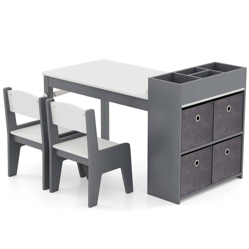 Kids Table & Chair Set Wooden Toddler Activity Desk Set w/Paper Roll - Grey