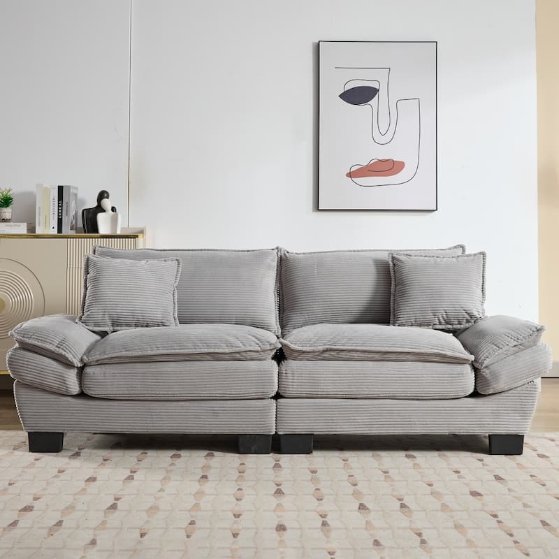 84" Corduroy Sleeper Couch Upholstered Deep Seat Loveseat Sofa with Pillows - Light Grey