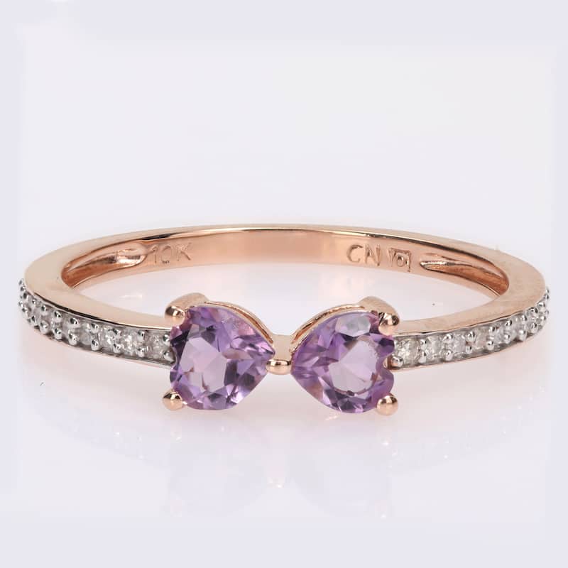 Miadora Heart-cut Amethyst and 1/10ct TDW Diamond Bow Ring in 10k Rose Gold