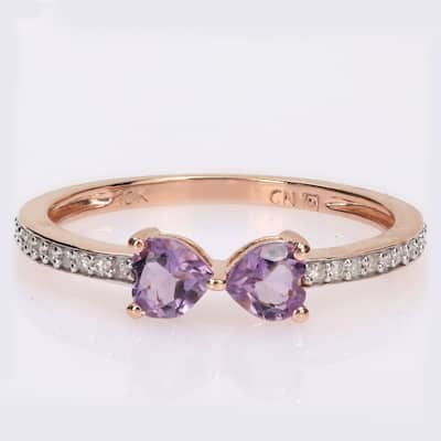 Miadora Heart-cut Amethyst and 1/10ct TDW Diamond Bow Ring in 10k Rose Gold