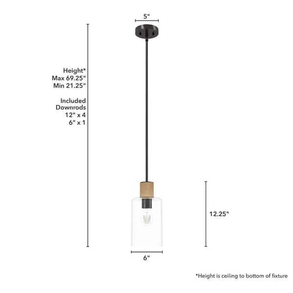 dimension image slide 1 of 2, Hunter Vanning 1-Light Pendant w/ Natural Sisal Rope, Clear Glass - Kitchen, Dining Room, Foyer - Casual, Modern - Designer!