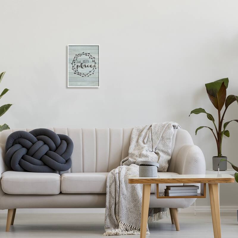 Stupell Our Happy Place Plank Wood Look Framed Giclee Texturized Art by Jo Moulton