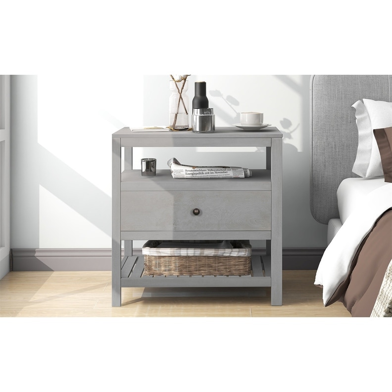 [Pre Sale]Modern Wooden Nightstand with Drawers Storage,Gray