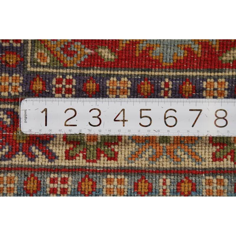 Geometric Kazak Oriental Foyer Rug Handmade Red Wool Carpet - 2'0" x 2'11"