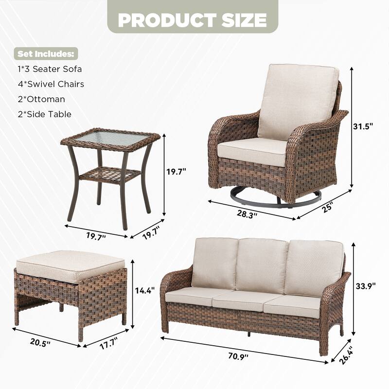 Pocassy Outdoor Patio Furniture Set PE Wicker Sofa Set