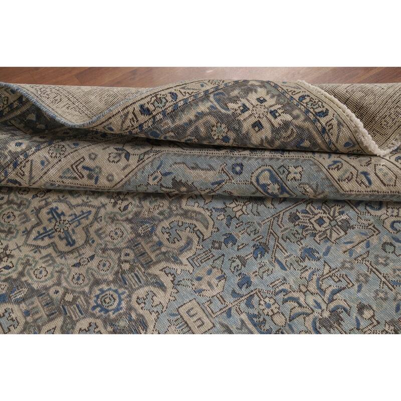 Light Blue Geometric Tabriz Persian Rug Hand-Knotted Wool Carpet - 6'7"x 9'4"
