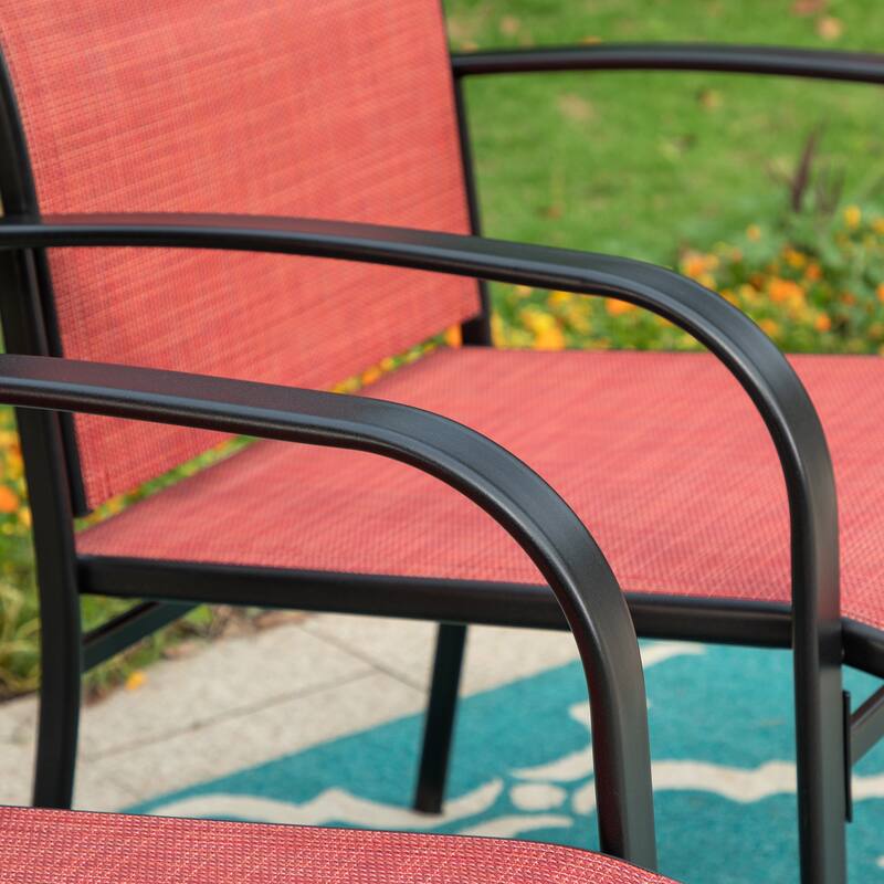 MAISON ARTS 7-Piece Patio Dining Set Wood-look Rectangle Table and 6 Textilene Chairs
