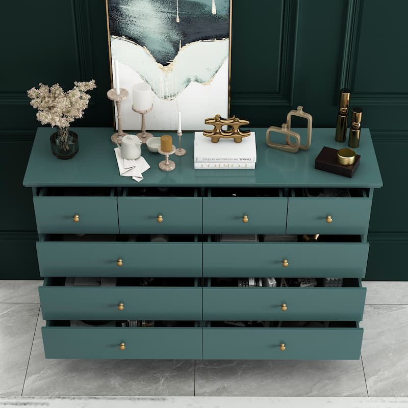 Black 8 Drawer Dresser with Solid Wood Legs, Modern Double Dresser Storage Cabinet for Bedroom, 55.1" Wide