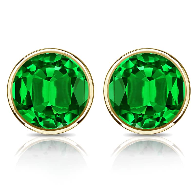 Auriya 14k Gold Lab Grown Gemstone Green Emerald Stud Earrings Round 0.25 to 5.00 ct. tw. Bezel Screw-Back