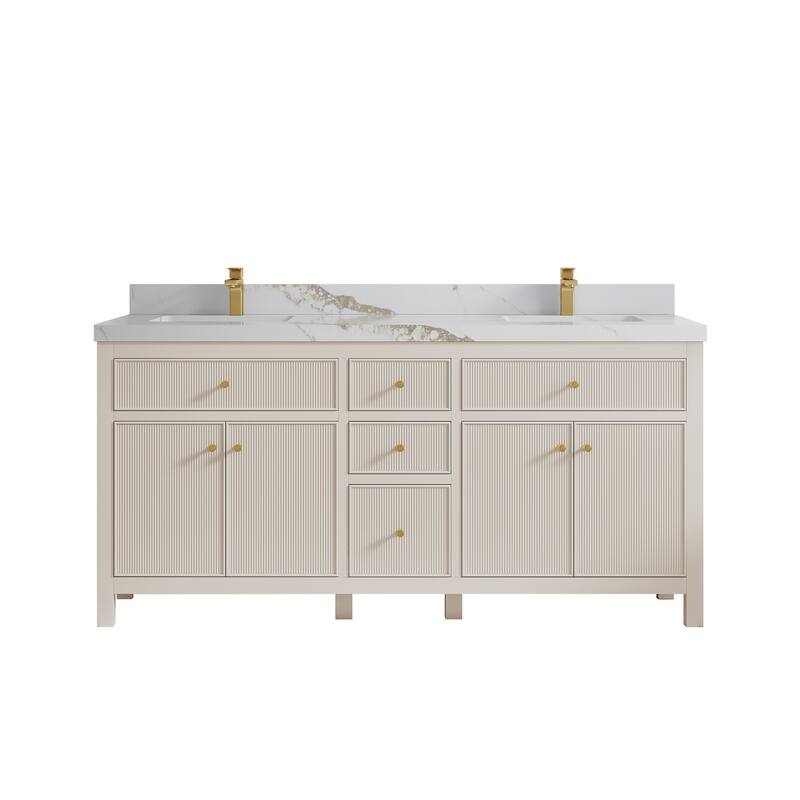 Willow Collections 72 in W x 22 in D Sonoma Free Standing Reeded Double Sink Bathroom Vanity with Countertop